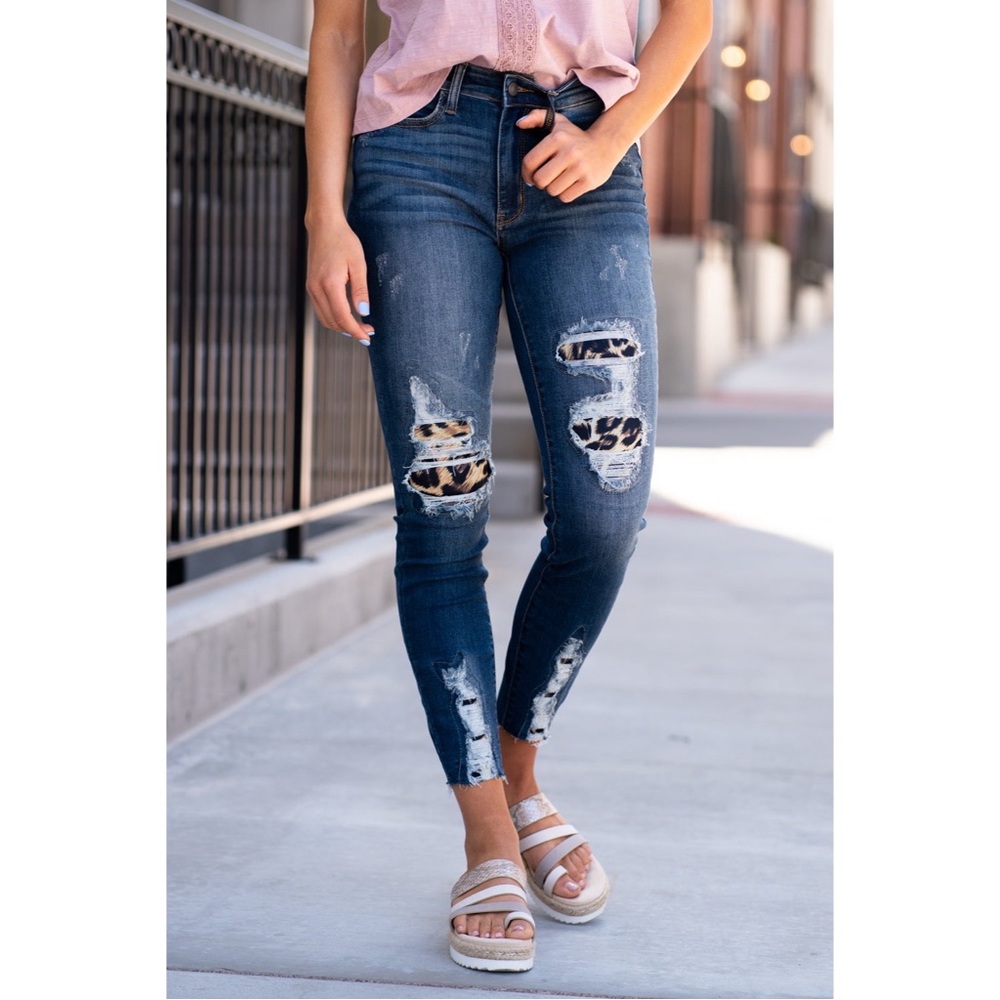 Judy Blue Leopard Patch High Rise Skinny Stretchy Jeans Size 7/28